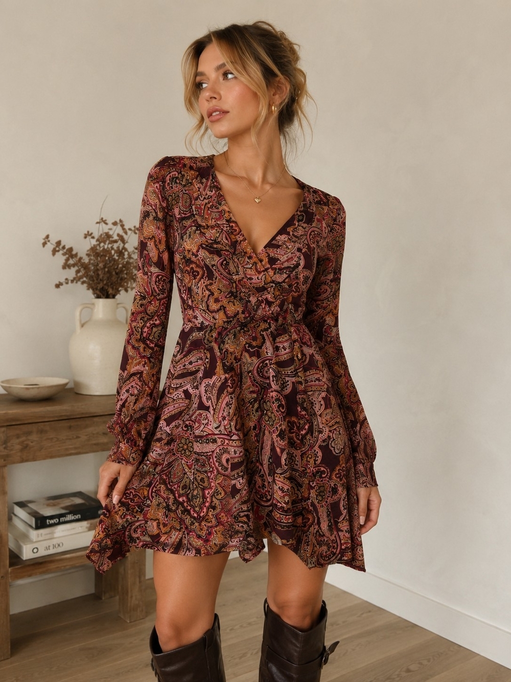 Miss Sixty Paisley Dress Burgundy Size 2